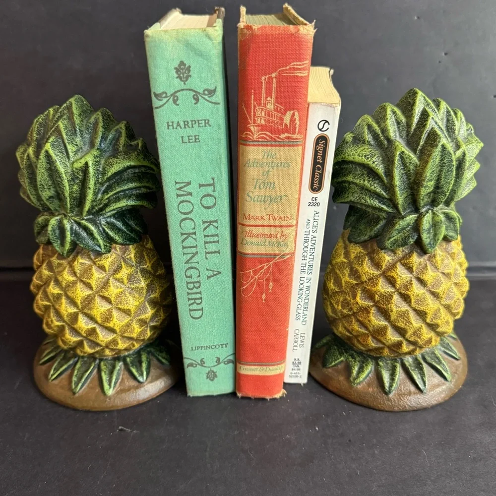 Vintage Heavy cast iron Pineapple yellow and green bookends